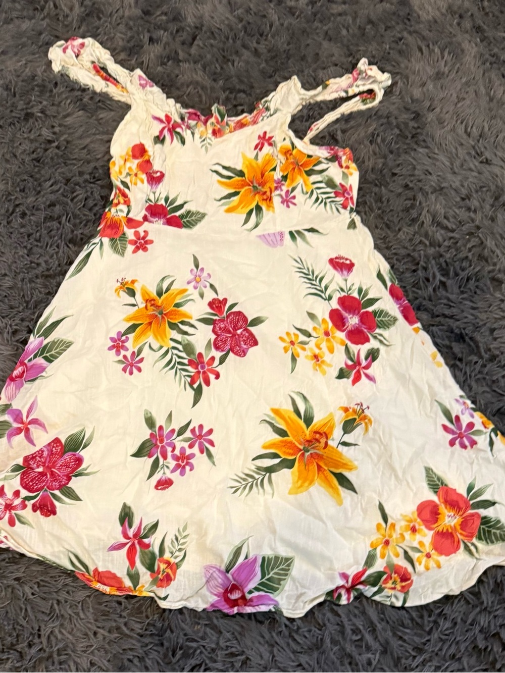 Old Navy White Mini Dress with Yellow, Pink & Red Floral Print